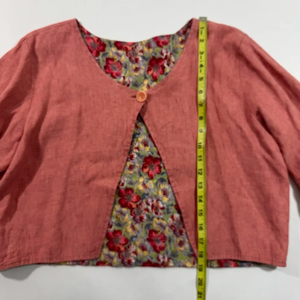 Flax Two Piece Skirt Set Pink Floral Linen Top Maxi Skirt - Picture 10 of 11